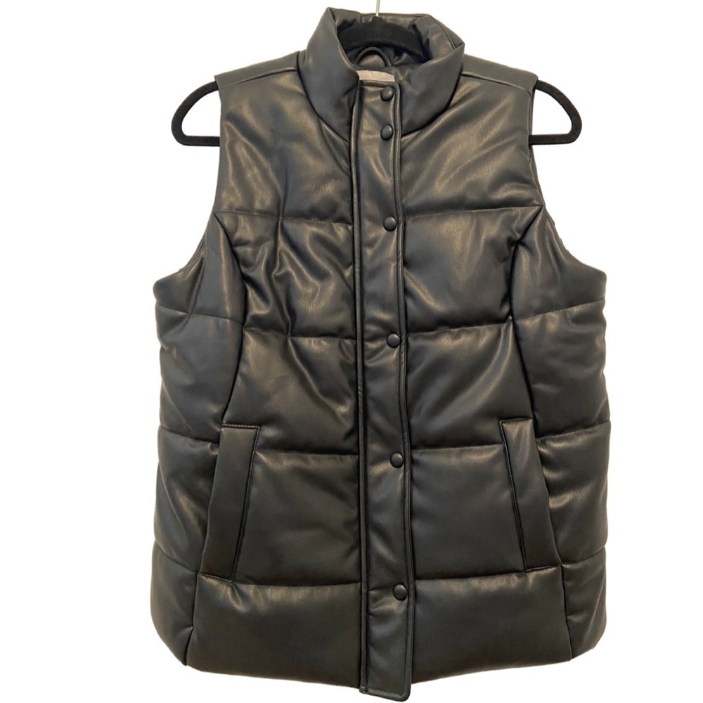 Isaac Mizrahi Live Faux Leather Zip Front Quilted Vest Black Small - Picture 1 of 13
